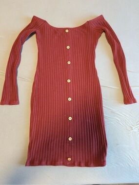 Windsor Ribbed Off-Shoulder Mini Dress in Dusty Rose